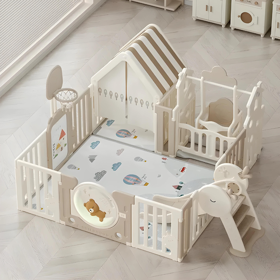 Bear Moon Playpen Set 180 × 150 cm With Led Light Door Bar