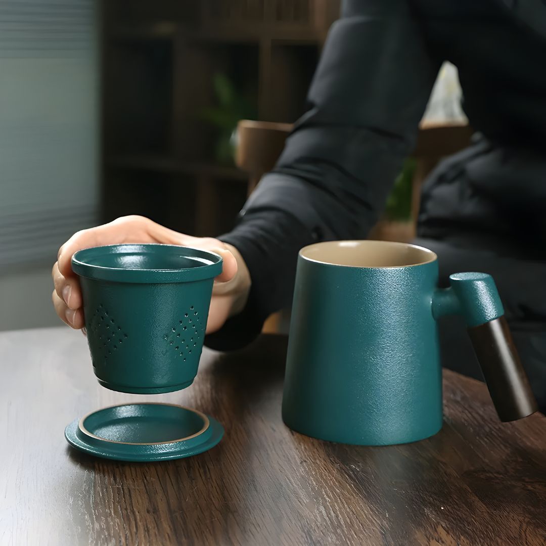 400ml Premium Porcelain Mug with Wooden Handle and Ceramic Infuser – Perfect for Coffee and Tea Lovers in Lebanon

