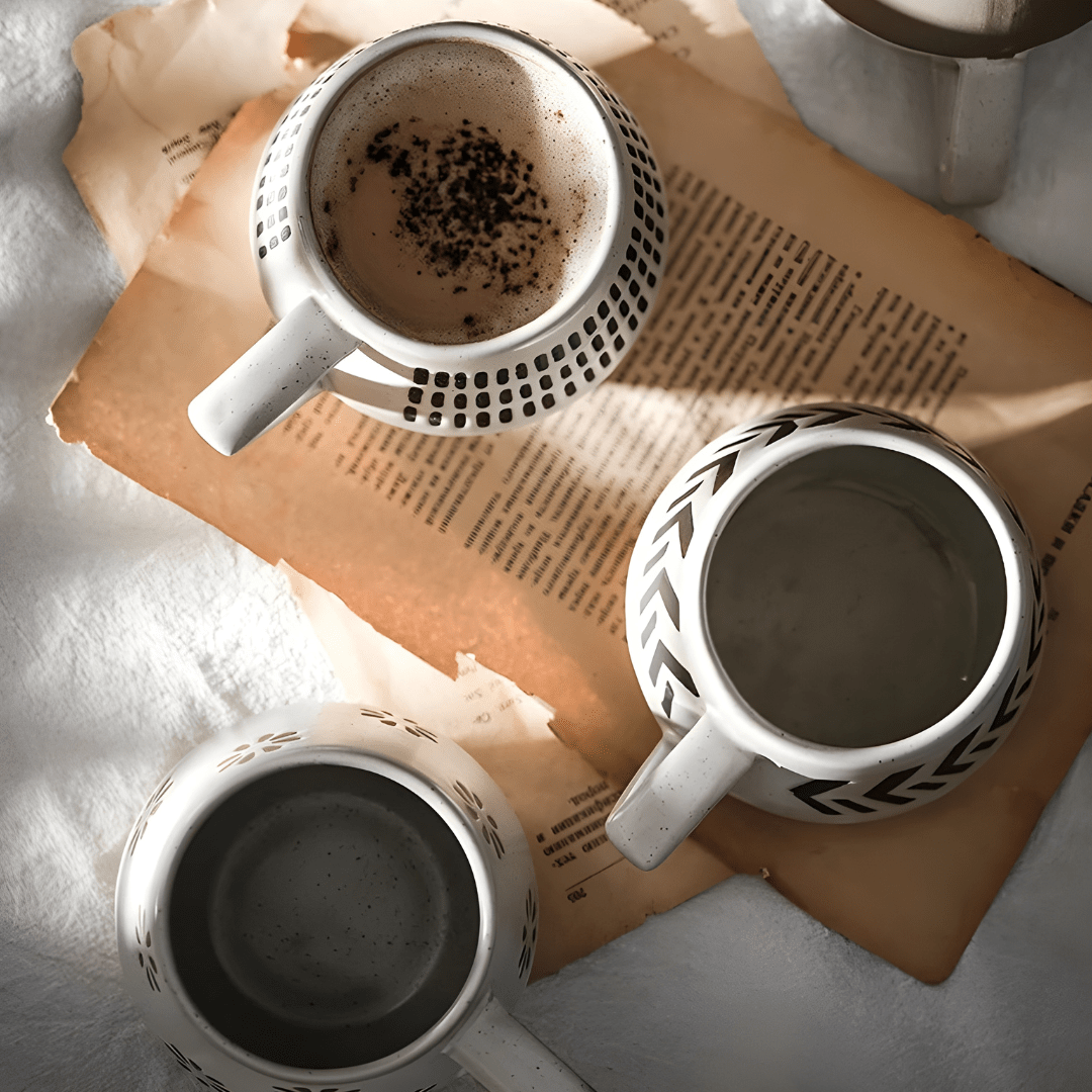 Handmade 300ml stoneware coffee mug with polka dot design – premium ceramic cup for tea or coffee, durable & stylish, available in Beirut Lebanon.