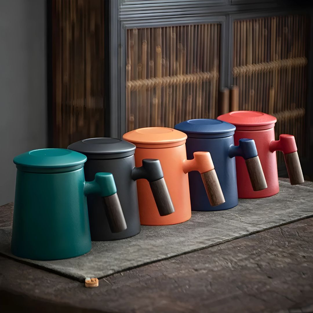 400ml Premium Porcelain Mug with Wooden Handle and Ceramic Infuser – Perfect for Coffee and Tea Lovers in Lebanon


