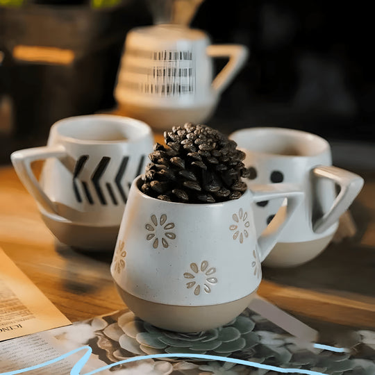 Handmade 300ml stoneware coffee mug with polka dot design – premium ceramic cup for tea or coffee, durable & stylish, available in Beirut Lebanon.