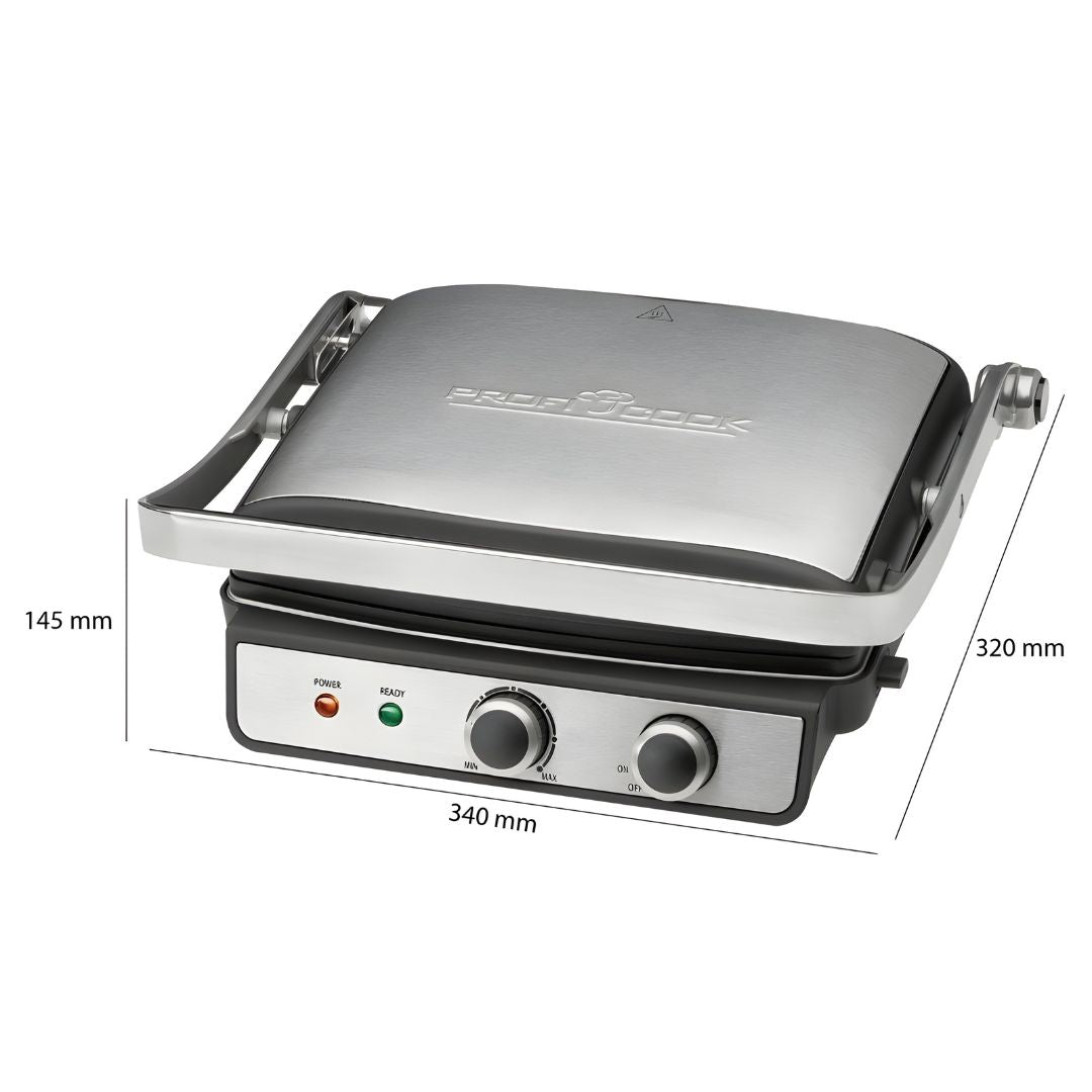 ProfiCook PC-KG 1264 electric contact grill 2000W with removable non-stick grill plates and stainless steel body