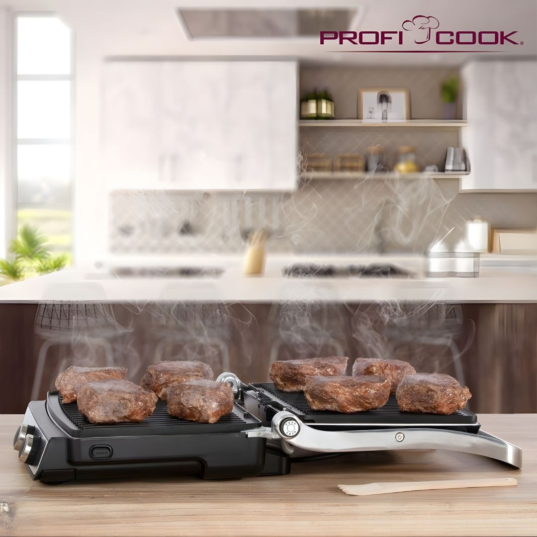ProfiCook PC-KG 1264 electric contact grill 2000W with removable non-stick grill plates and stainless steel body