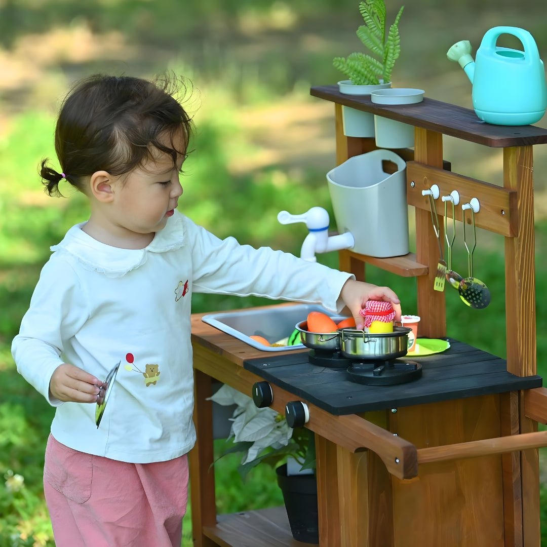 Wooden outdoor kids kitchen playset with accessories and wheels Beirut Lebanon garden toy