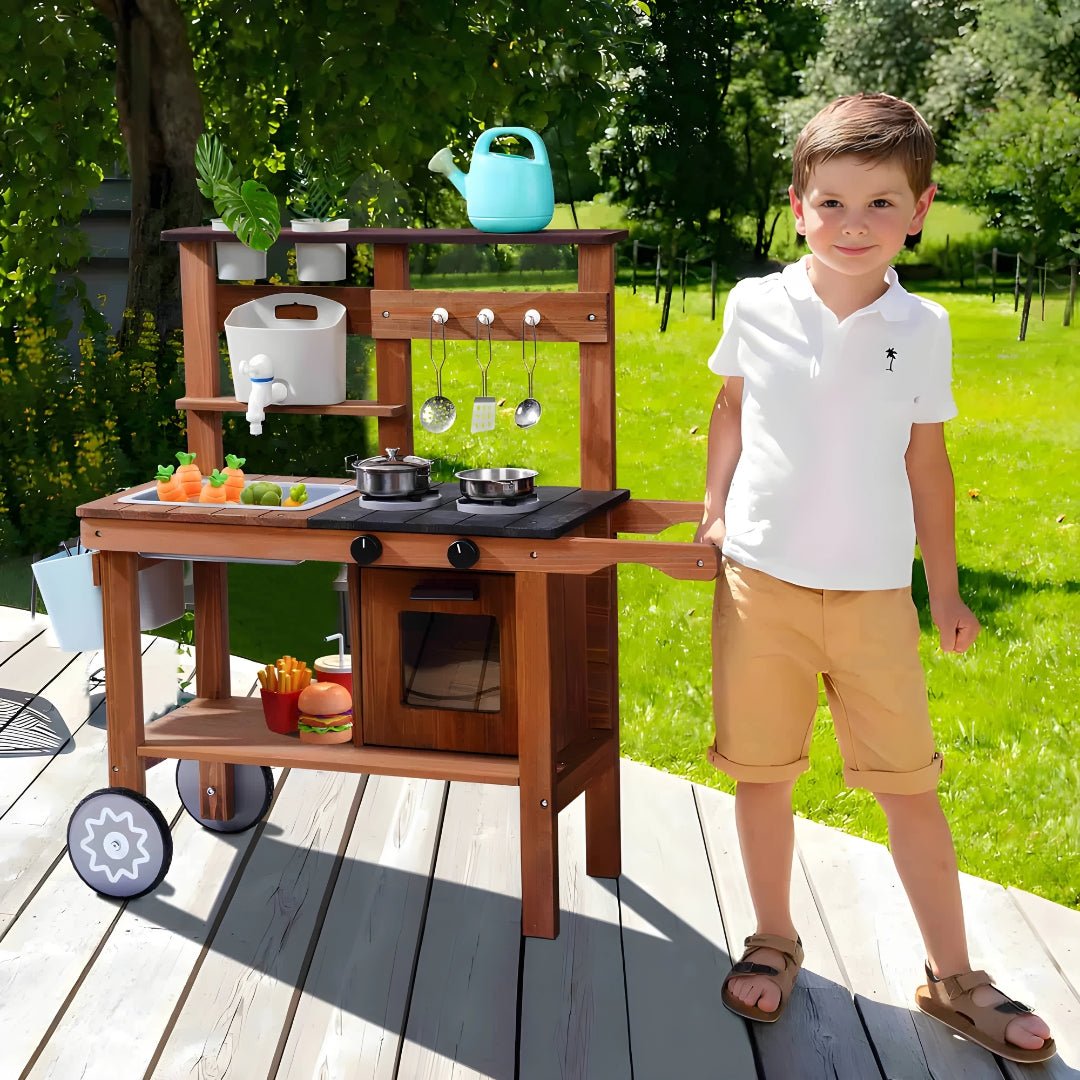 Wooden outdoor kids kitchen playset with accessories and wheels Beirut Lebanon garden toy