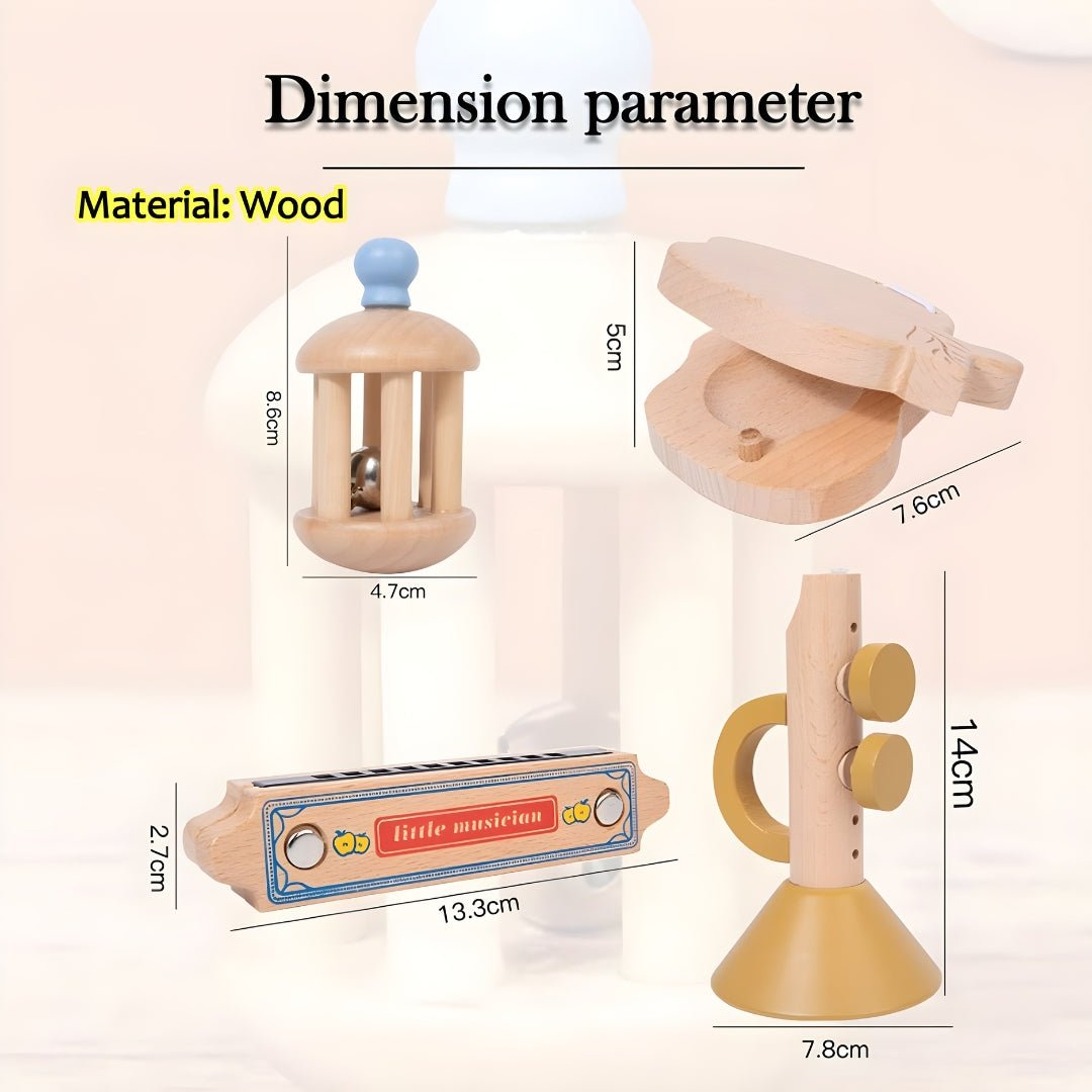 Wooden musical instruments set for toddlers drum harmonica maraca Lebanon European House Hold