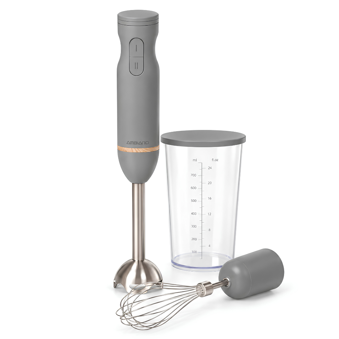 Grey AMBIANO Skandi 800W hand blender with stainless steel whisk and measuring cup