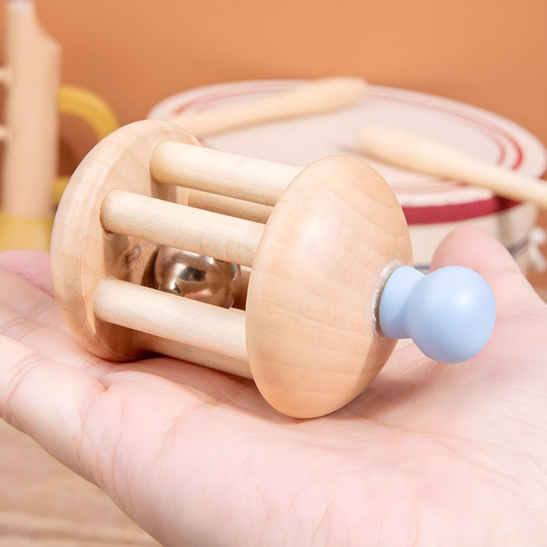 Wooden musical instruments set for toddlers drum harmonica maraca Lebanon European House Hold