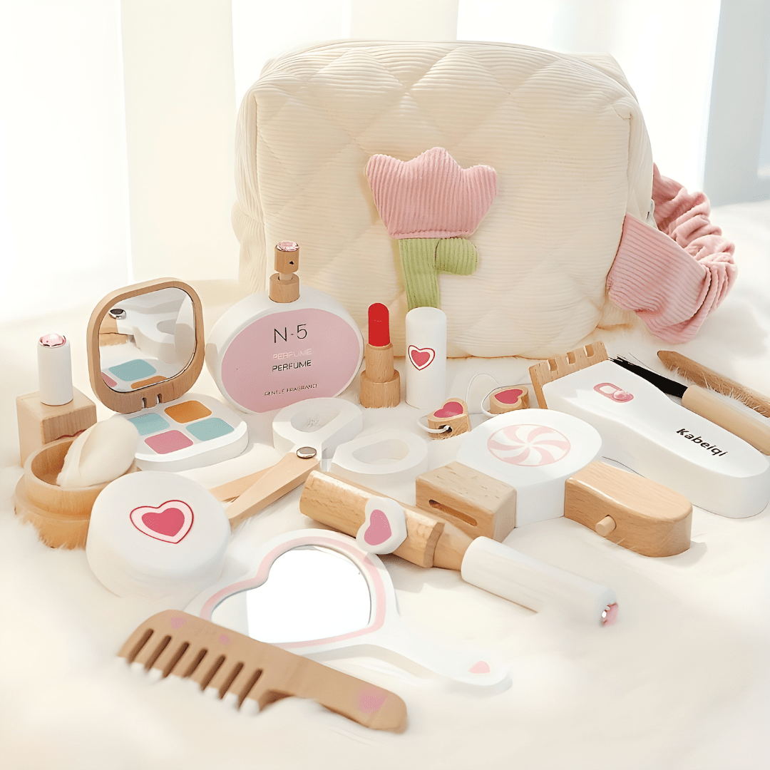 Wooden kids makeup set for girls with cosmetic bag Lebanon – pretend play beauty toy set