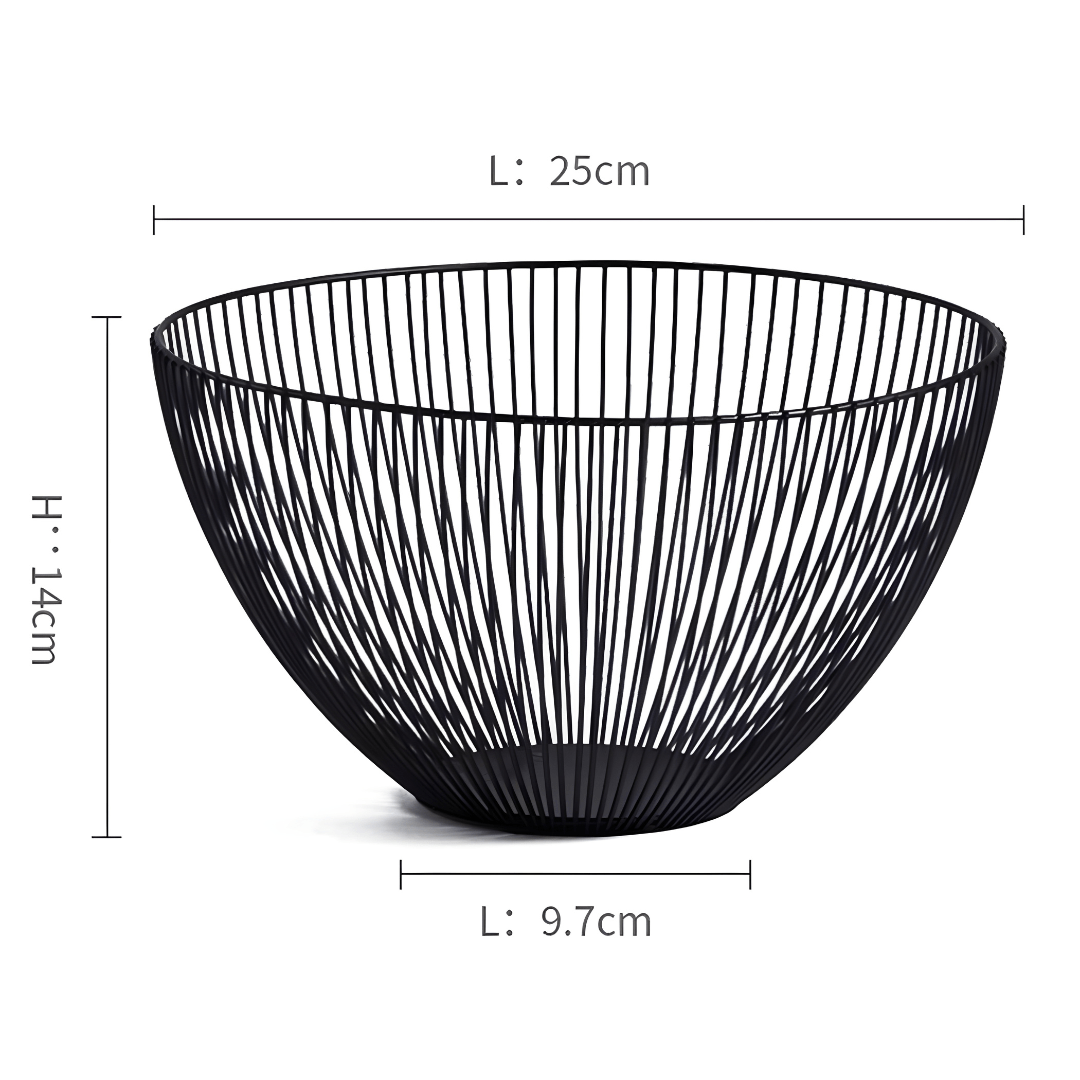 Black metal mesh fruit basket with modern design – kitchen and home decor