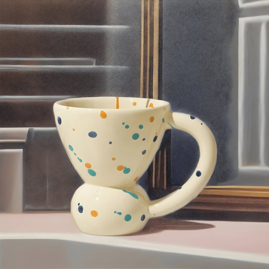 Hand-painted ceramic splash dot coffee mug with modern artistic design – 270ml