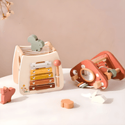 Wooden mushroom activity cube Montessori toy for toddlers in Beirut Lebanon with xylophone abacus shape sorter and busy board features