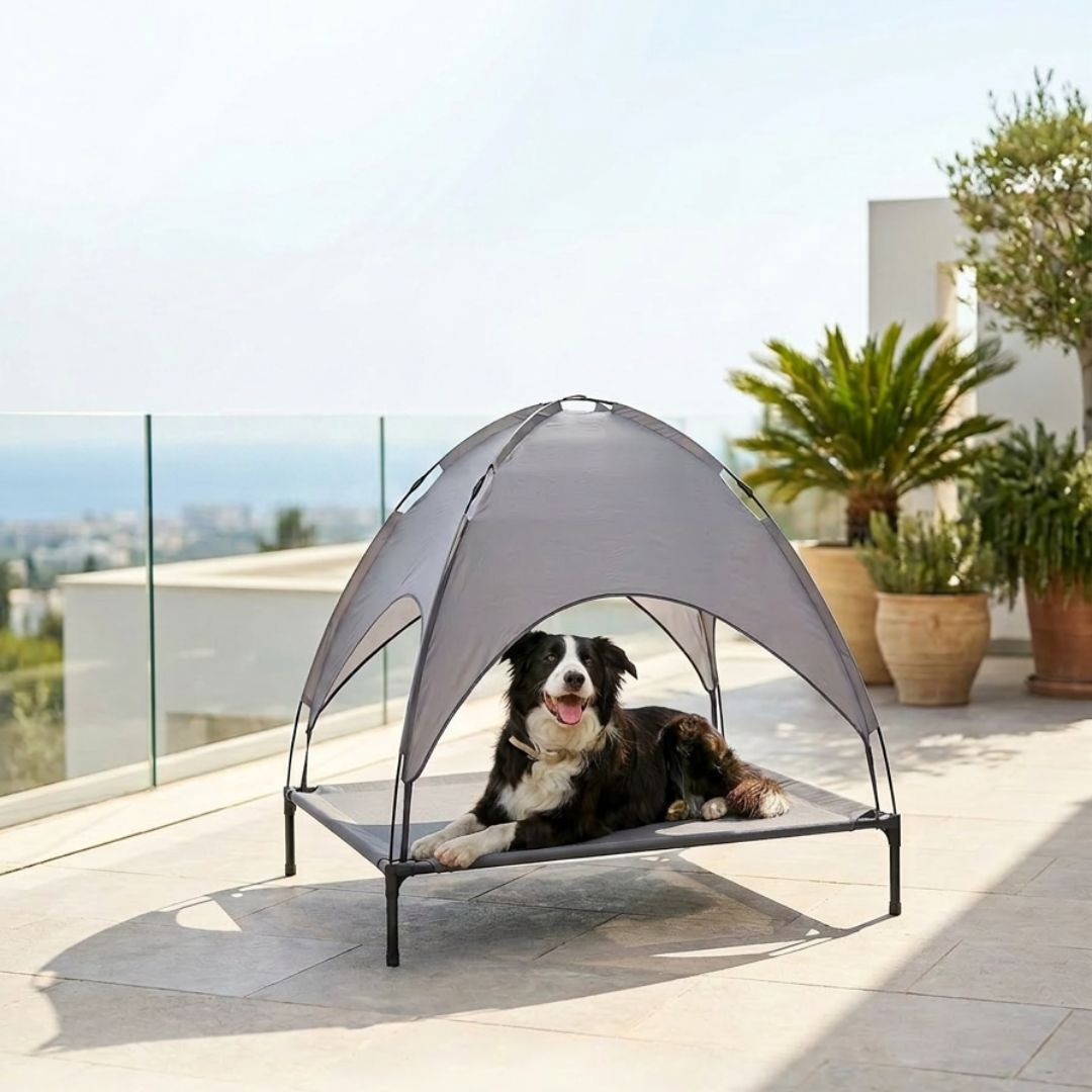 Elevated Outdoor Dog Bed with Removable Canopy (92×76×18cm)