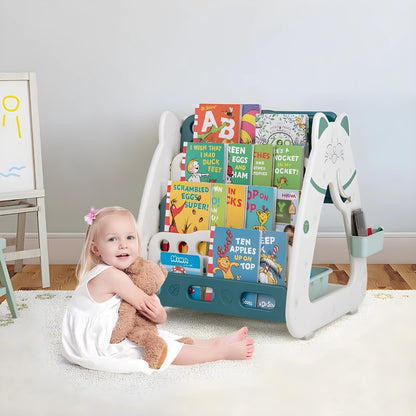 Multifunctional Magnetic Drawing Board with Bookshelf, Chair, and Accessories