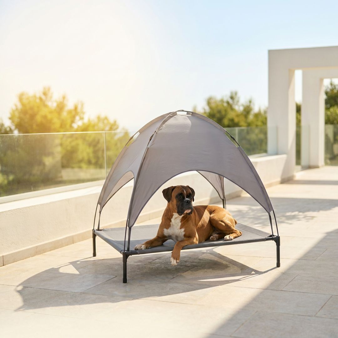 Elevated Outdoor Dog Bed with Removable Canopy (92×76×18cm)