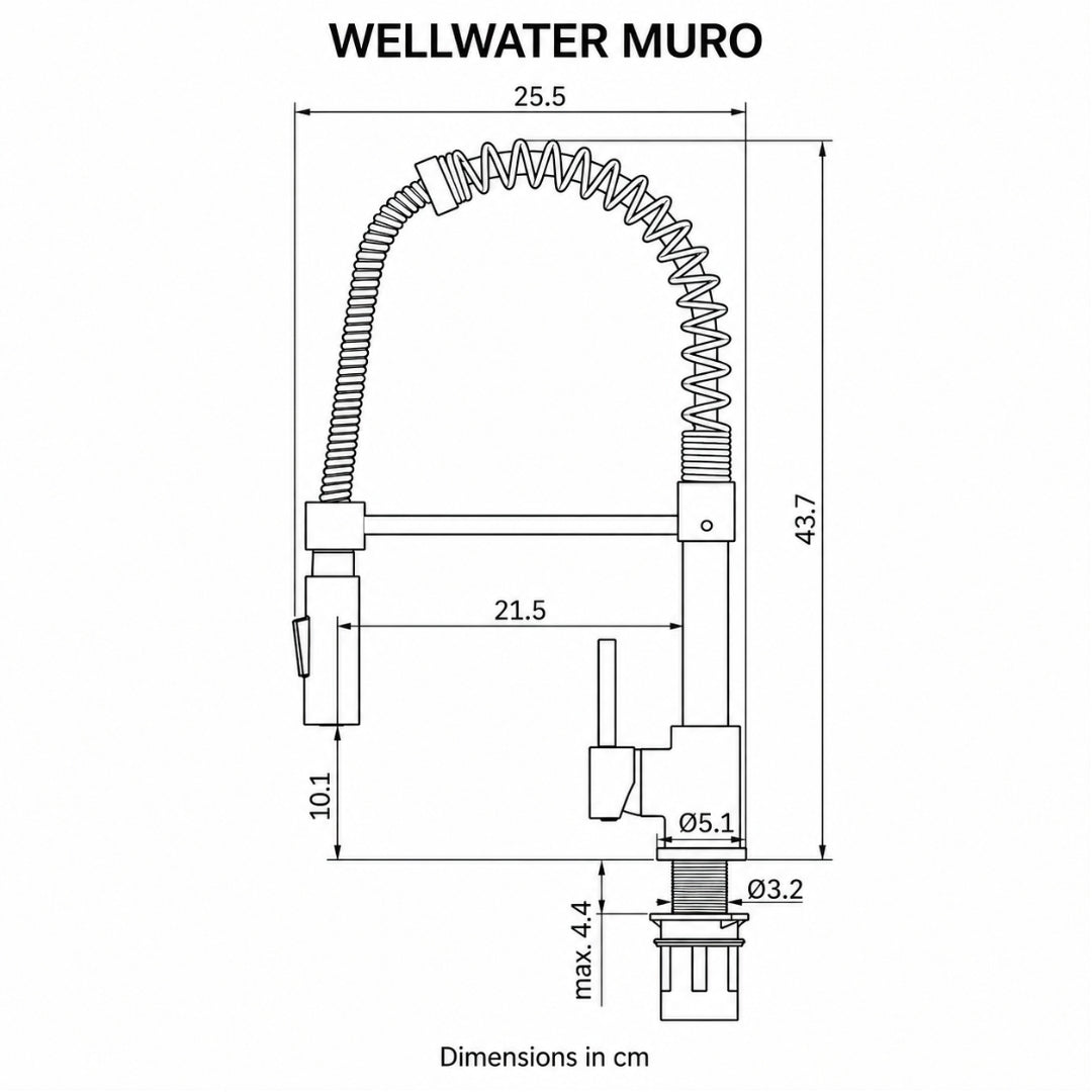 WELLWATER MURO chrome kitchen mixer tap with stainless steel spiral spring and flexible spray head