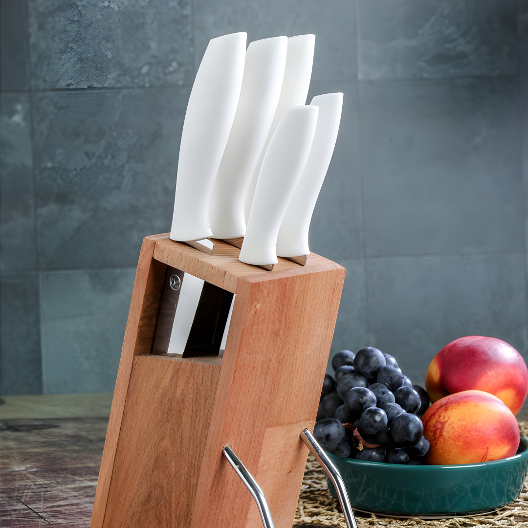 6 Piece Knife Set with Luxury Stand - White Or Gray