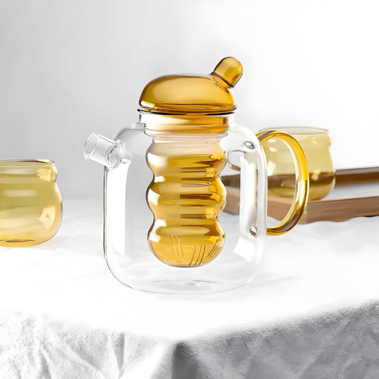 Elegant 1000ml glass teapot with removable infuser, available in green or bronze – heat-resistant teaware for blooming and loose teas in Beirut Lebanon