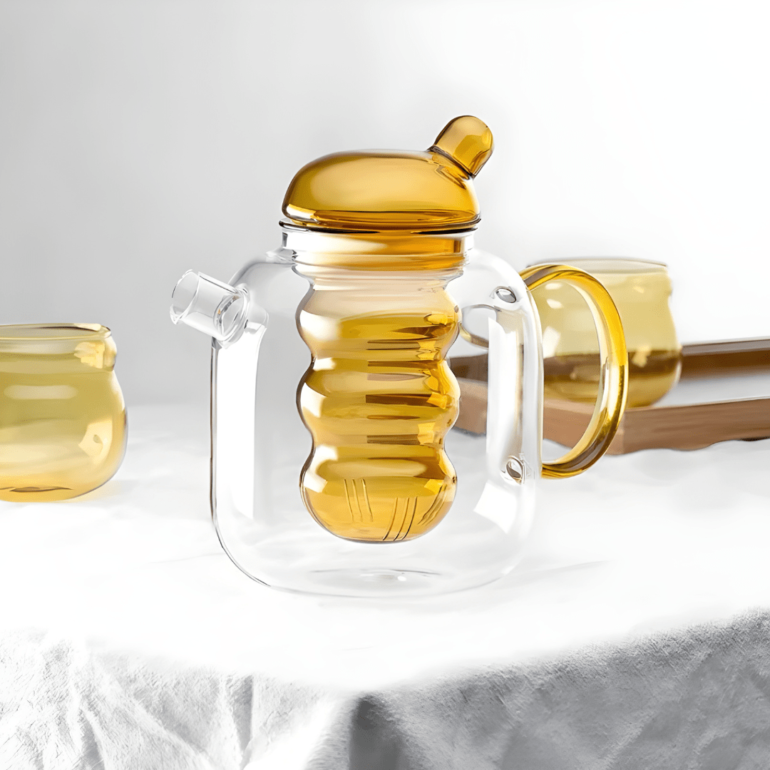 Elegant 1000ml glass teapot with removable infuser, available in green or bronze – heat-resistant teaware for blooming and loose teas in Beirut Lebanon