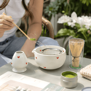 Matcha tea set with heart design 5 pieces 500ml bowl bamboo whisk strainer scoop gift box