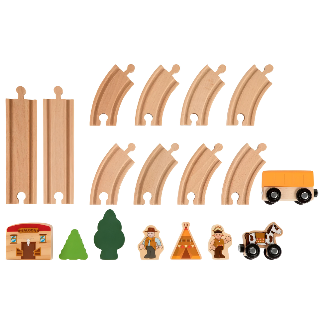 Playtive Wooden Railway Set Wild West 18 Pieces Set