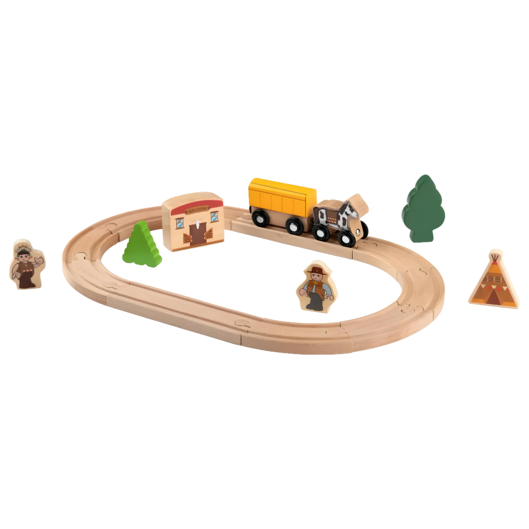 Playtive Wooden Railway Set Wild West 18 Pieces Set