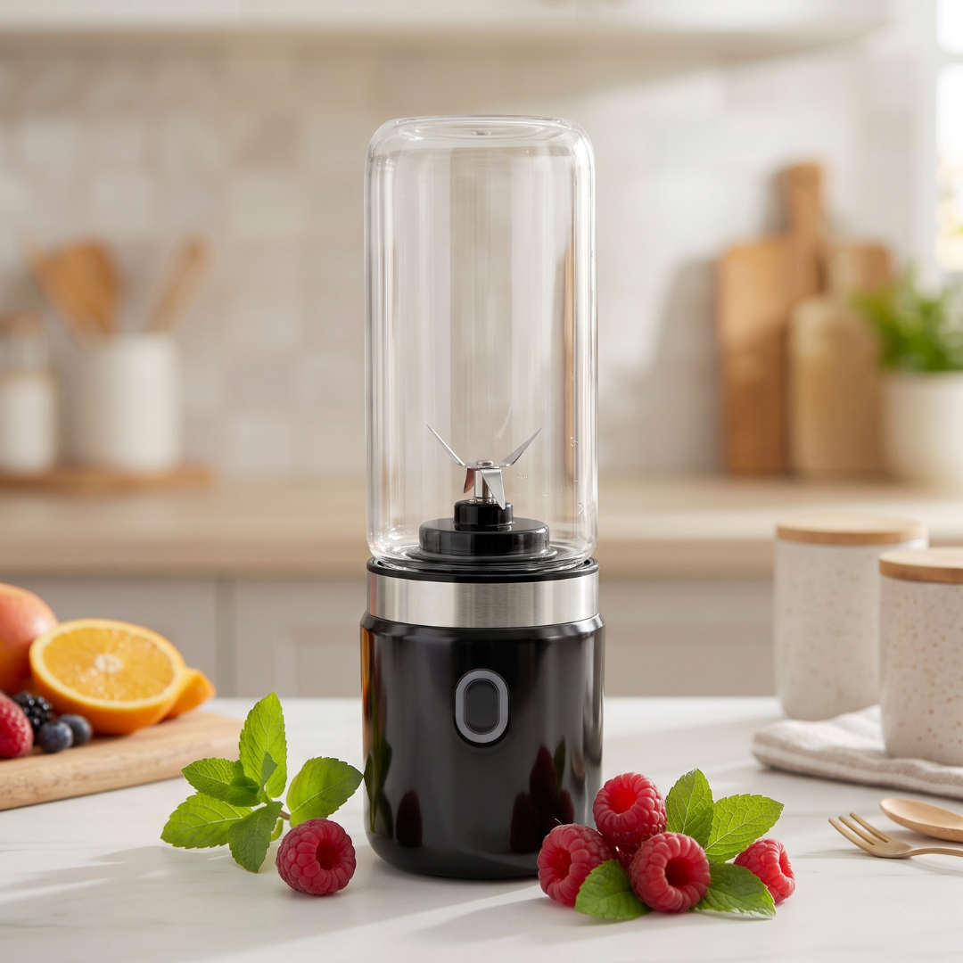 AMBIANO Retro Portable Smoothie Maker – Rechargeable, 370ml Glass Bottle