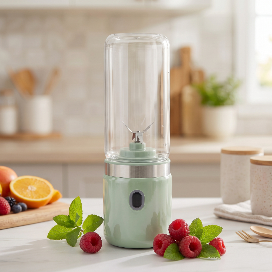 AMBIANO Retro Portable Smoothie Maker – Rechargeable, 370ml Glass Bottle