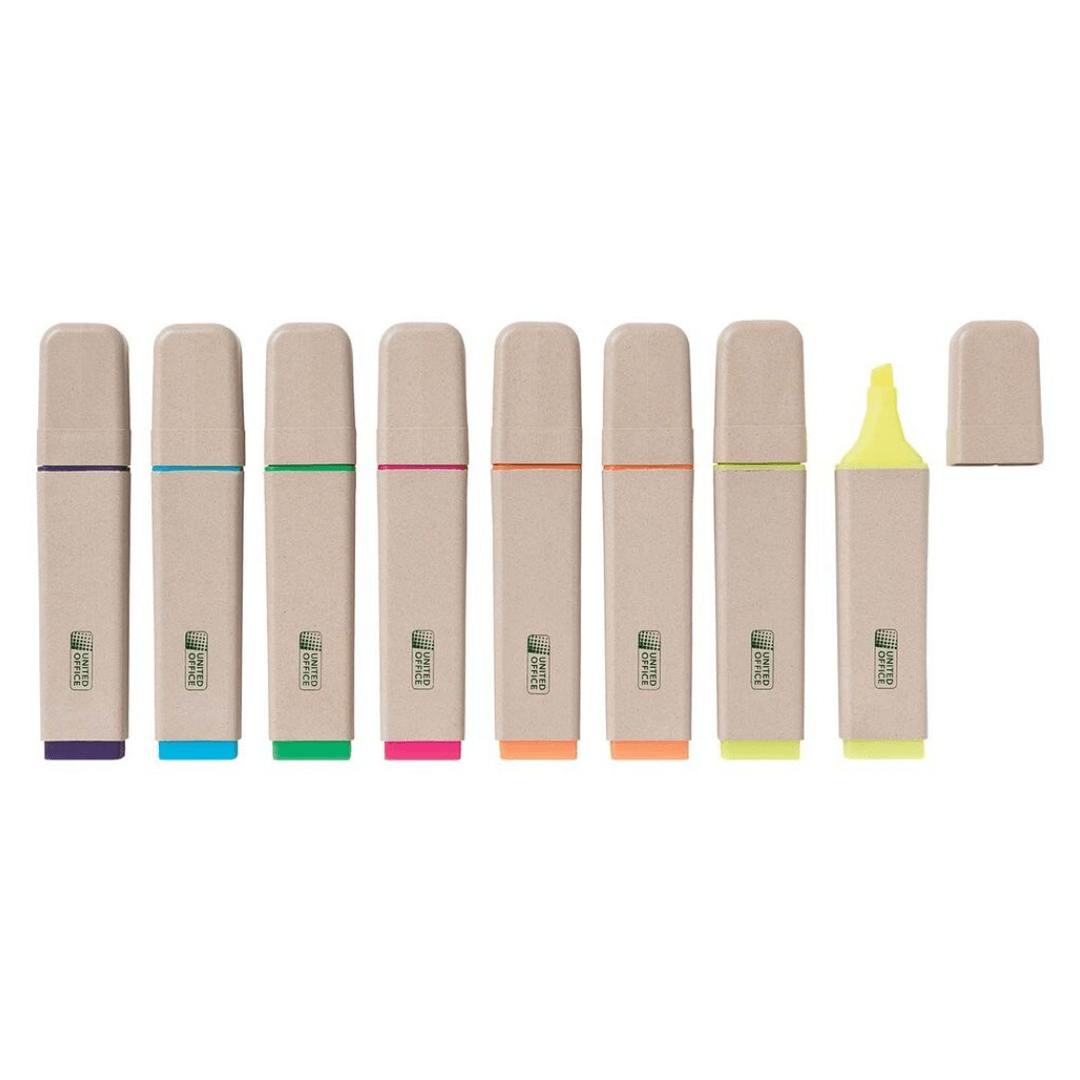 United Office Wood Style Highlighters Set Of 8 - EUROPEAN HOUSE HOLD