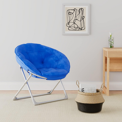 Amazon Basics Faux Fur Saucer Shaped Chair with Foldable Metal Frame , Blue