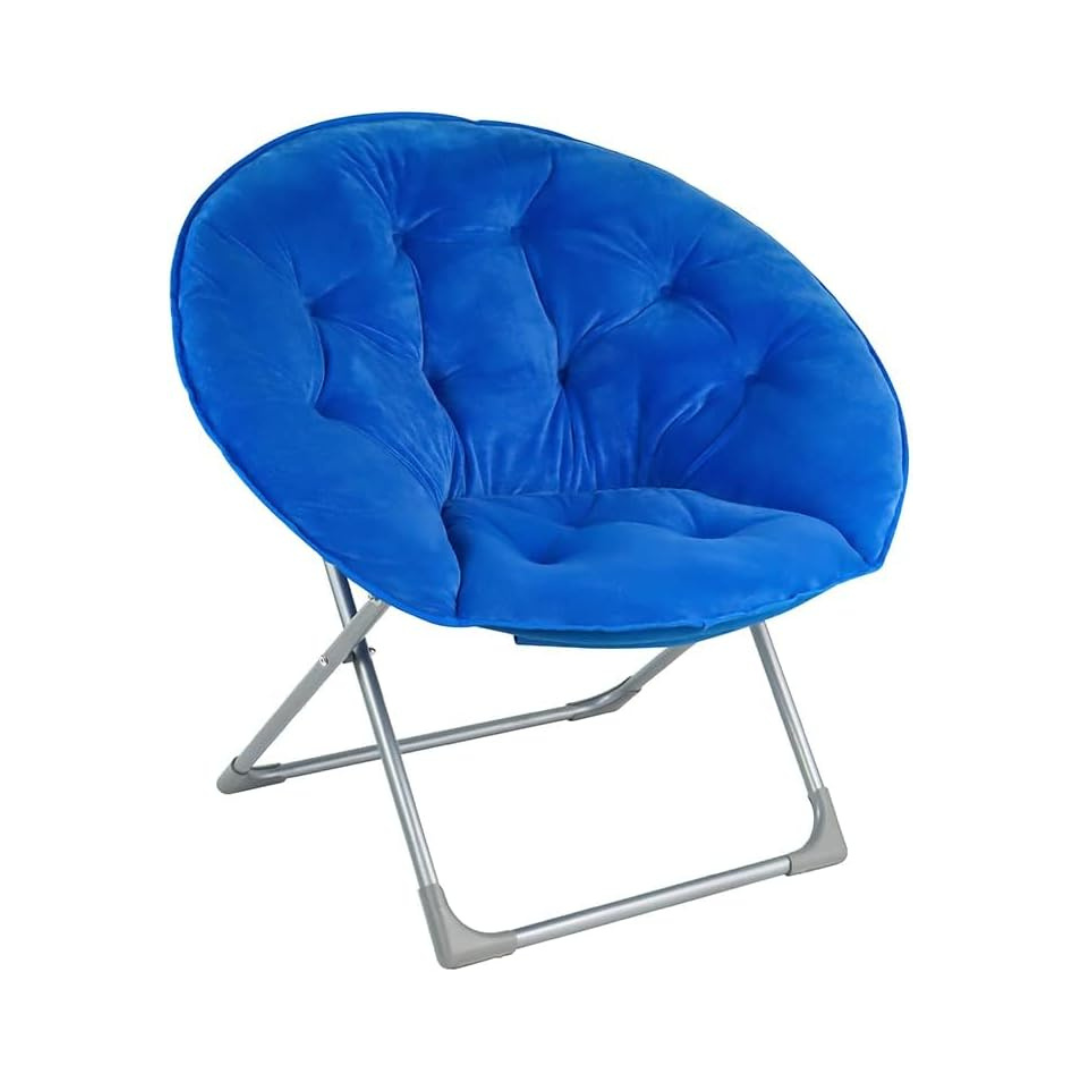 Amazon Basics Faux Fur Saucer Shaped Chair with Foldable Metal Frame , Blue