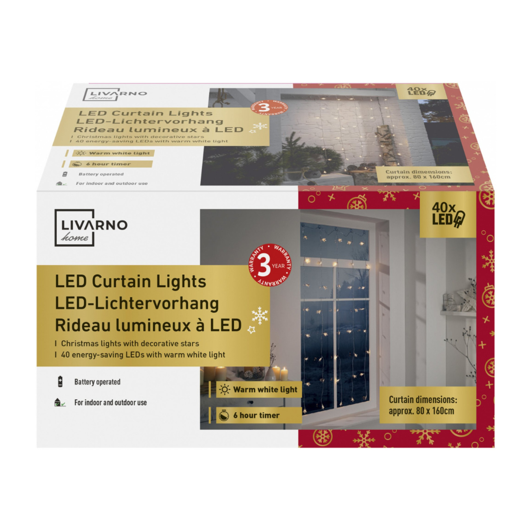 Livarno home LED Light Curtain , 40 LEDs , with timer Battery Operated