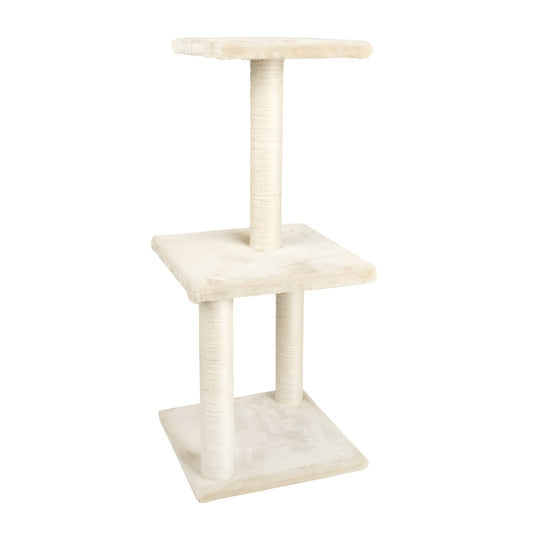 Zoofari 2-level cat tree with sisal posts and plush surfaces, size 87×36×36 cm. Ideal for climbing, scratching, and relaxing cats in Beirut, Lebanon.