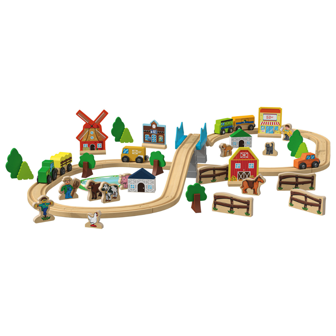 Playtive Farm Wooden Train Set 57 Pieces 2.7m