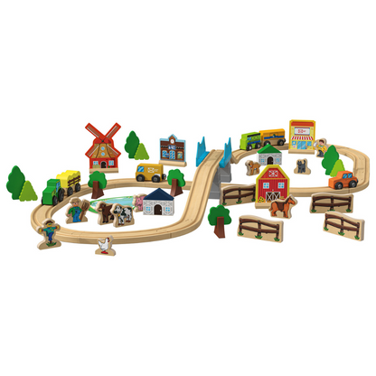 Playtive Farm Wooden Train Set 57 Pieces 2.7m