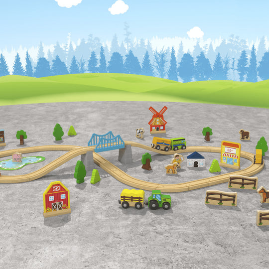 Playtive Farm Wooden Train Set 57 Pieces 2.7m