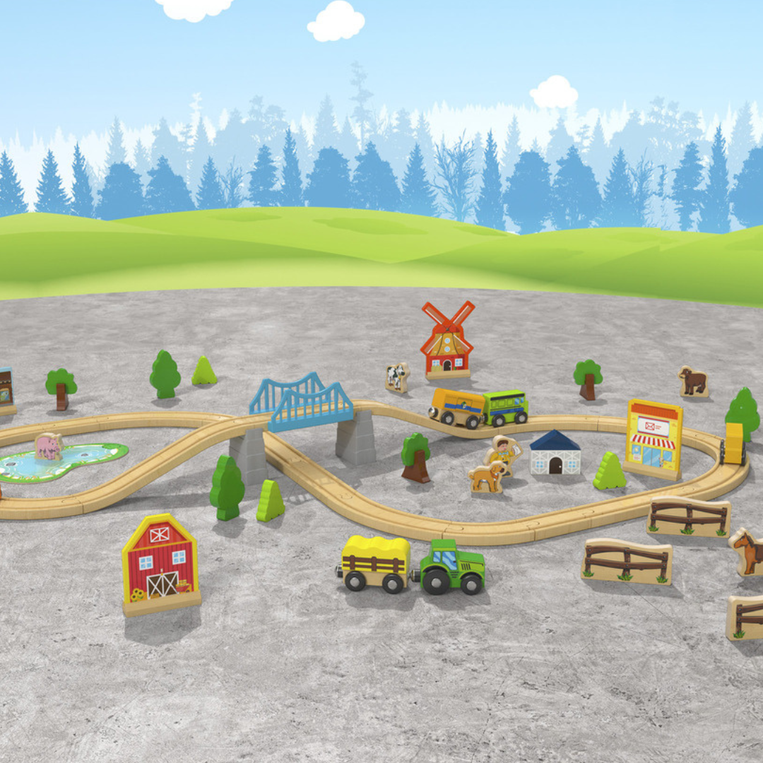 Playtive Farm Wooden Train Set 57 Pieces 2.7m