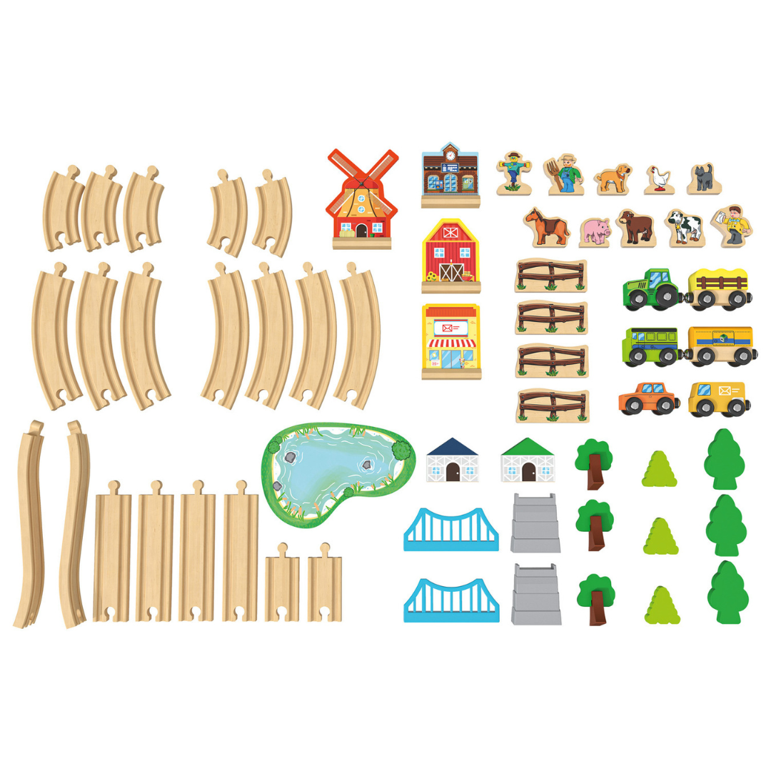 Playtive Farm Wooden Train Set 57 Pieces 2.7m