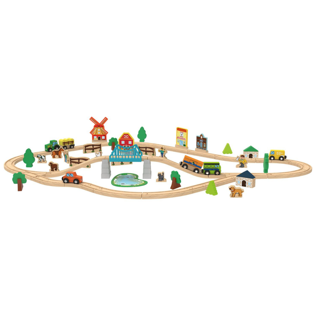 Playtive Farm Wooden Train Set 69 Pieces 4m