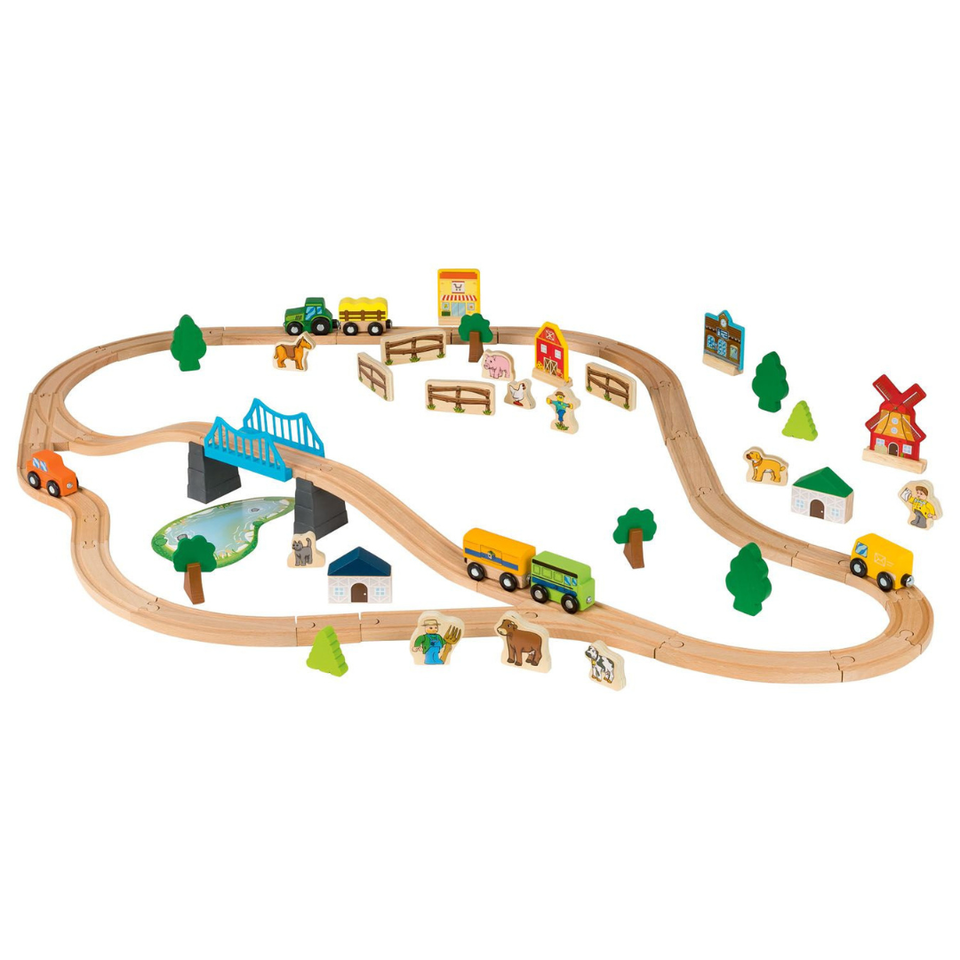 Playtive Farm Wooden Train Set 69 Pieces 4m