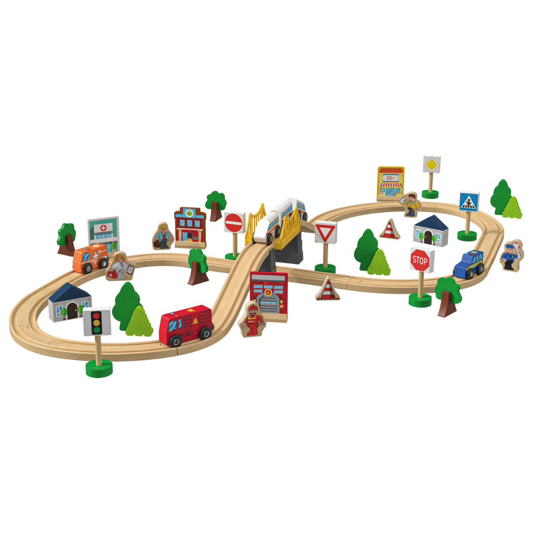 Playtive Wooden Train Set 57 Pieces 2.7m