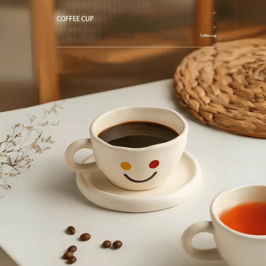 Keramische beker Koreaanse stijl handbeschilderd gele glimlach 260 ml