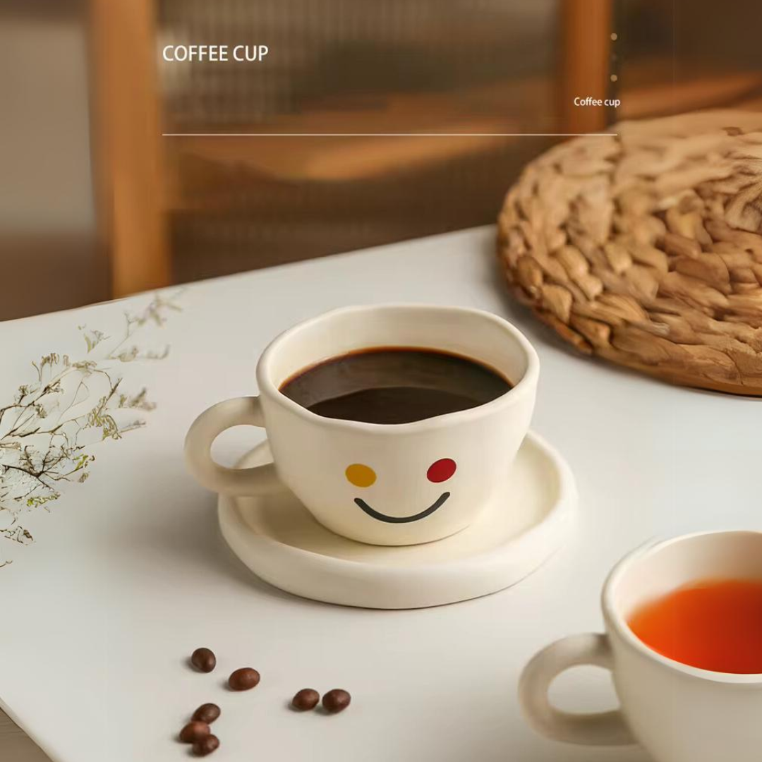 Ceramic Cup Korean Style Hand-Painted Yellow Smile 260ML