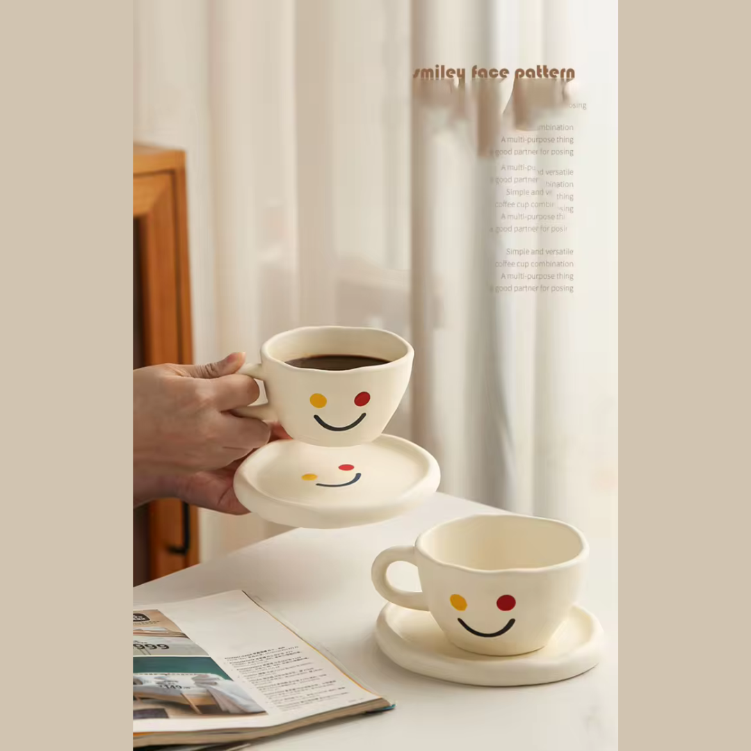 Ceramic Cup Korean Style Hand-Painted Yellow Smile 260ML