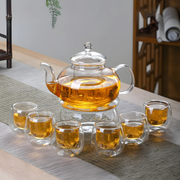 600ml Glass Tea Pot With Glass Cups Warmer High Borosilicate Glass