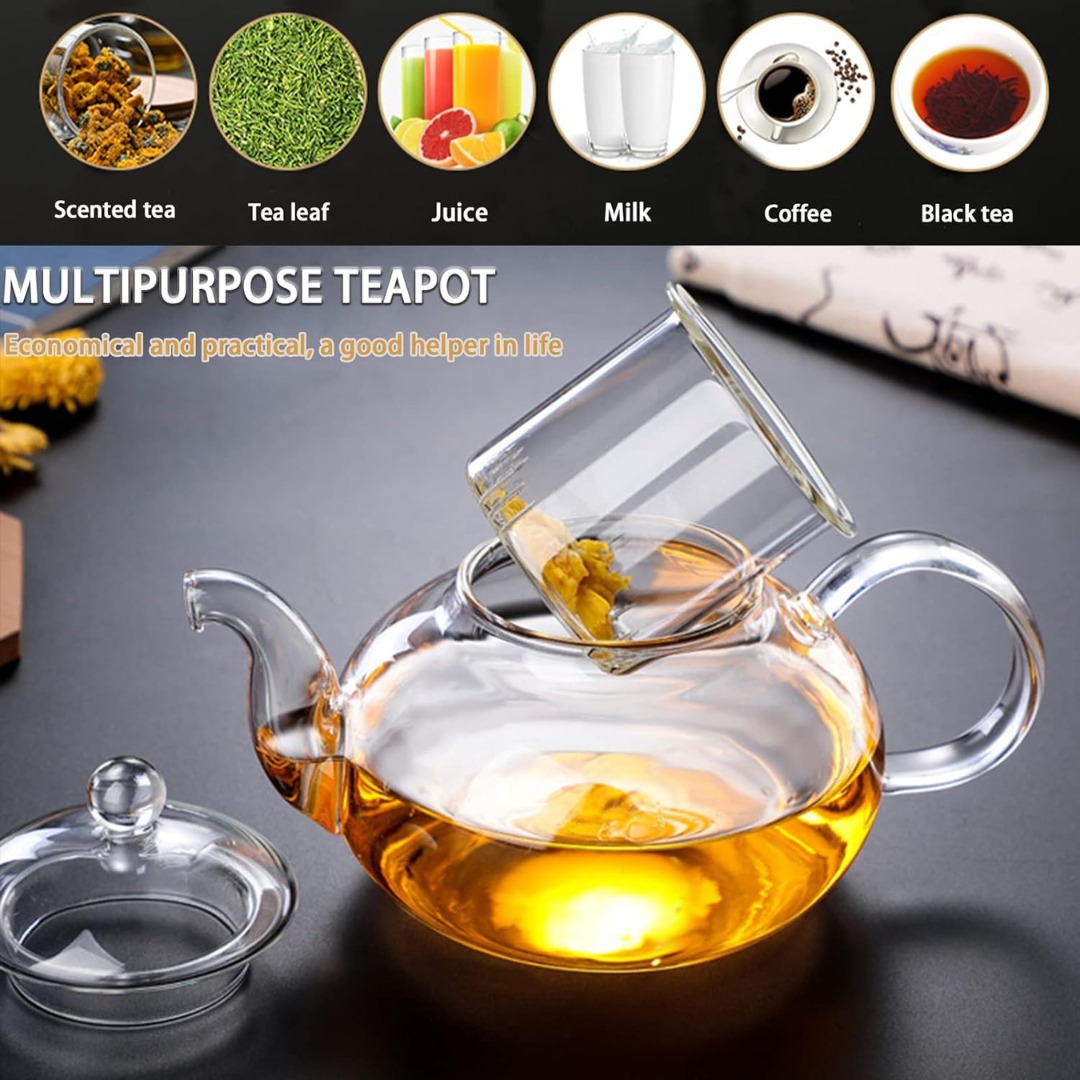 600ml Glass Tea Pot With Glass Cups Warmer High Borosilicate Glass