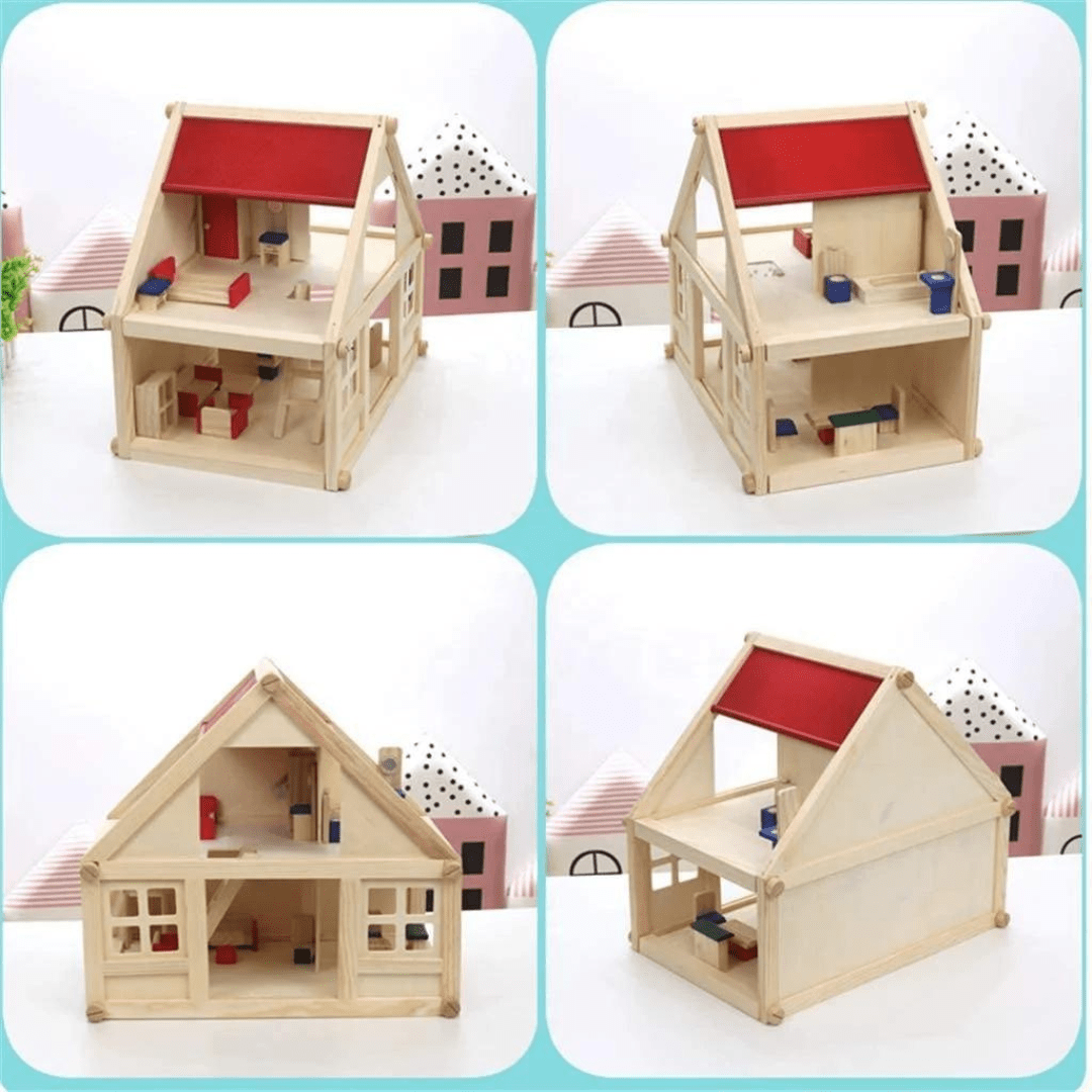 Portable wooden doll mini house with furniture, eco-friendly educational toy for kids 3+, travel-friendly design available in Beirut Lebanon