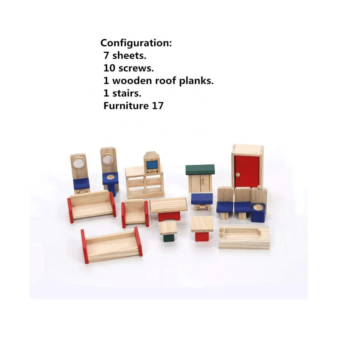 Portable wooden doll mini house with furniture, eco-friendly educational toy for kids 3+, travel-friendly design available in Beirut Lebanon