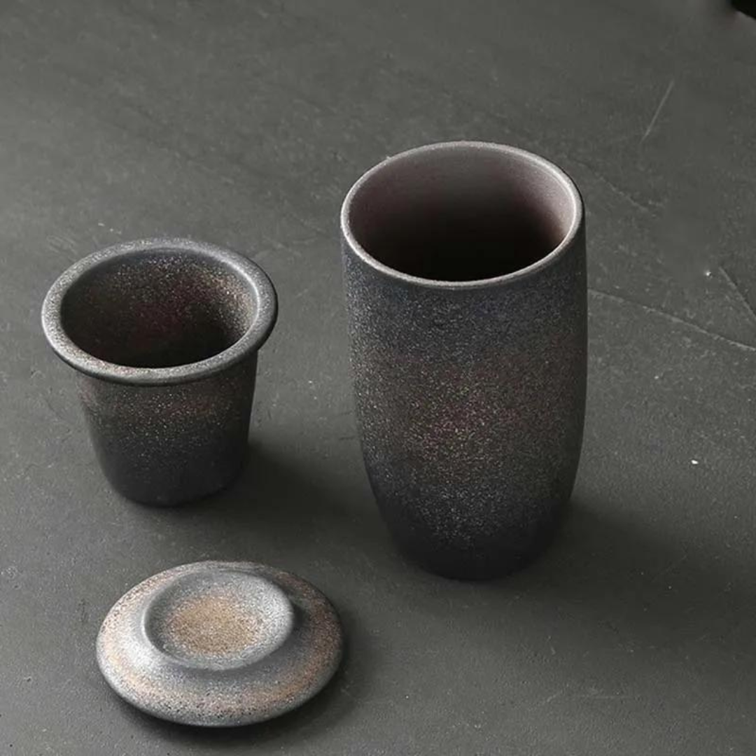 Japanese Style Stoneware Filter Tea Cup With Lid 225ML