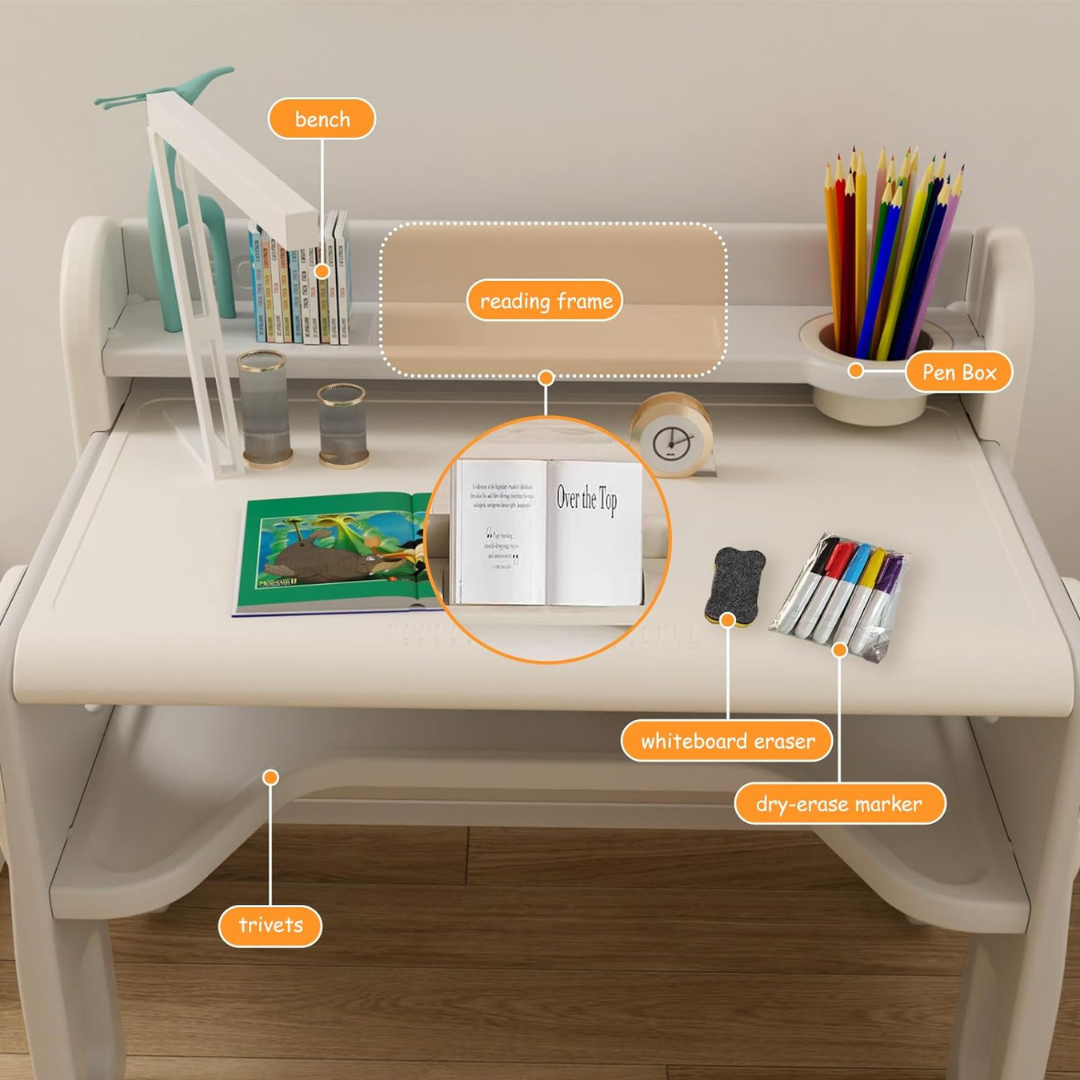 Kids Drawing Table and Chair Set with Erasable Tabletop